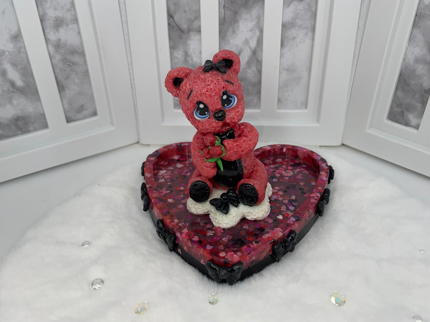 Pink and Black Love Teddy Trinket Dish