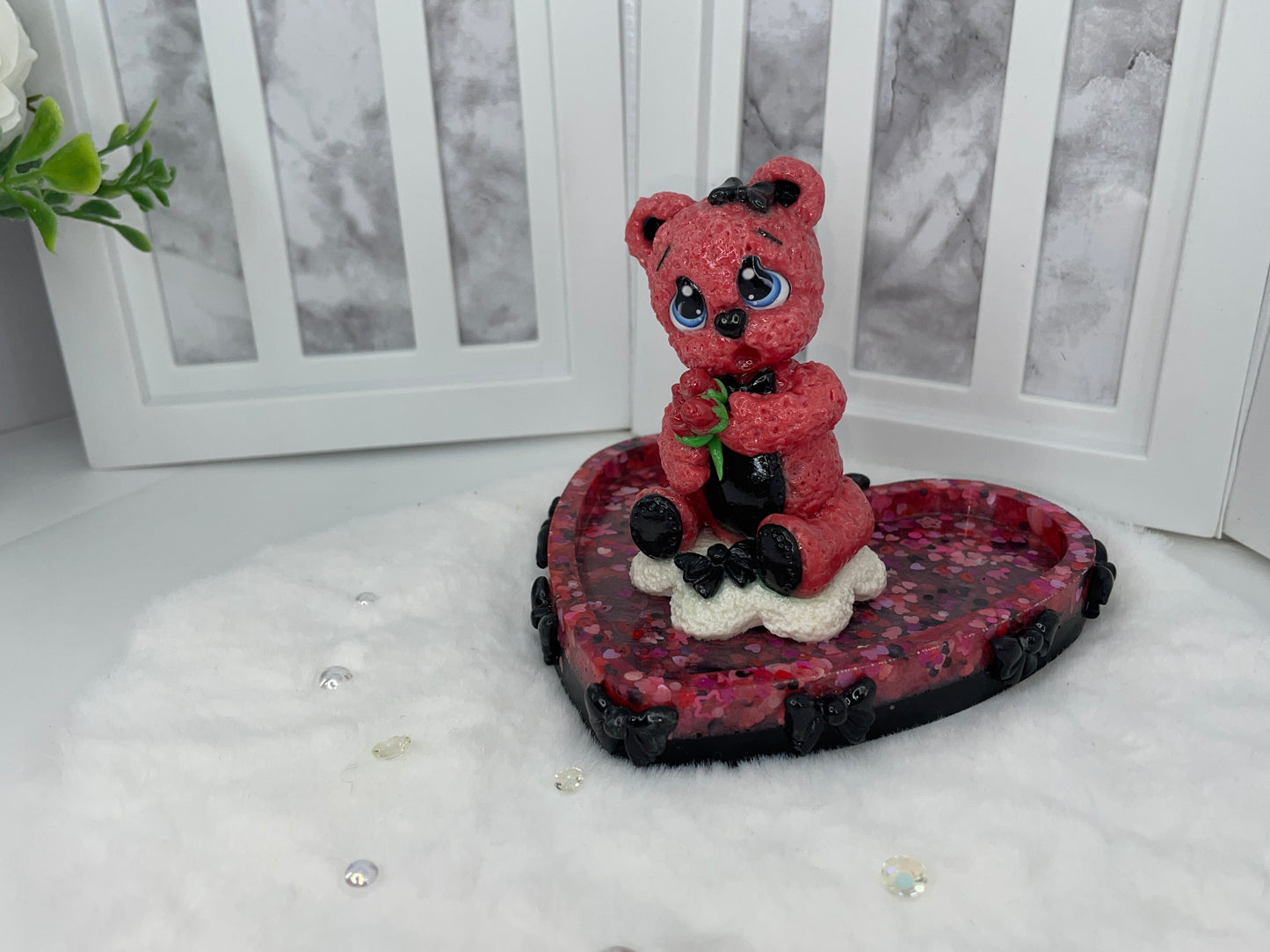 Pink and Black Love Teddy Trinket Dish