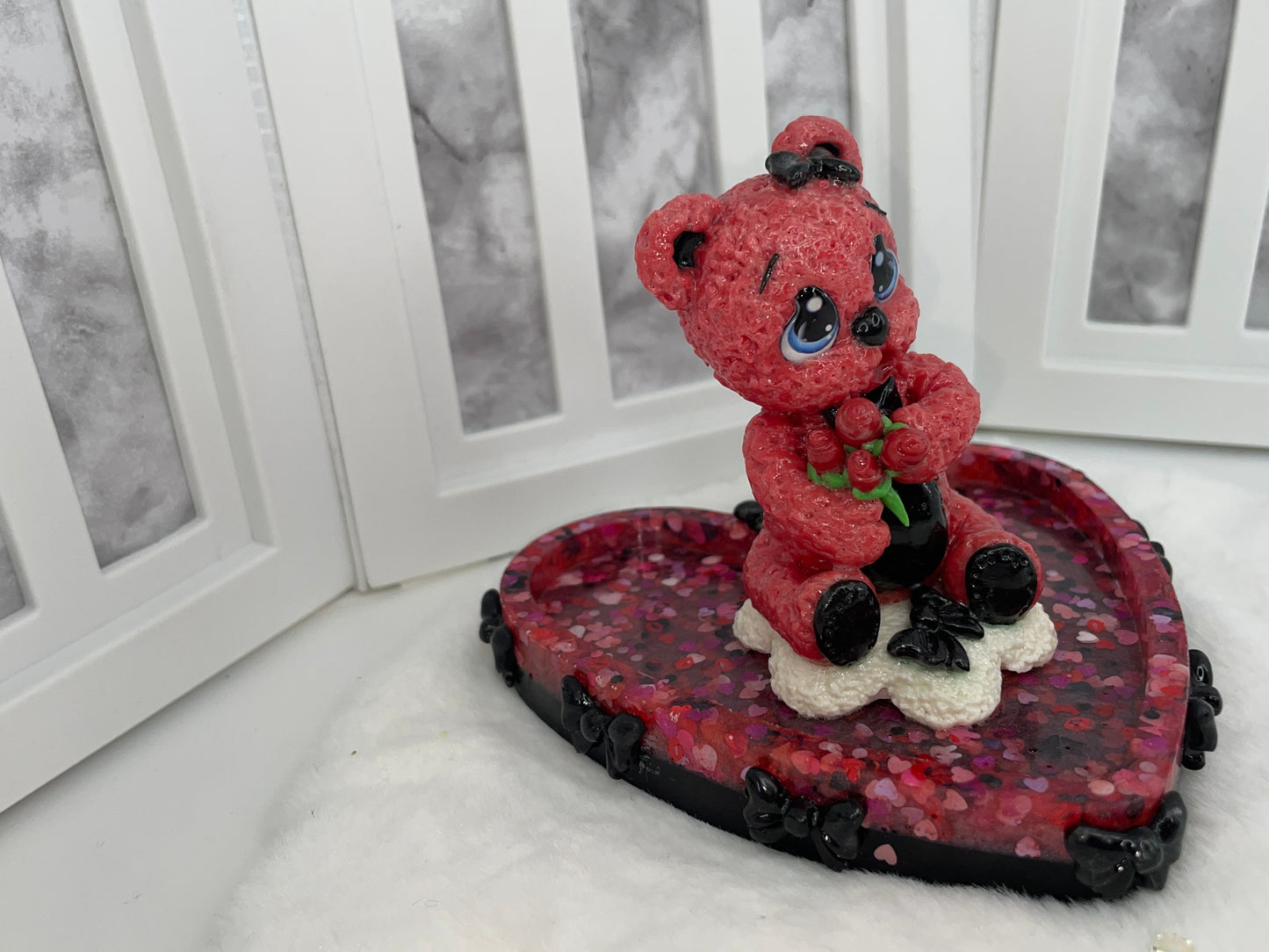 Pink and Black Love Teddy Trinket Dish