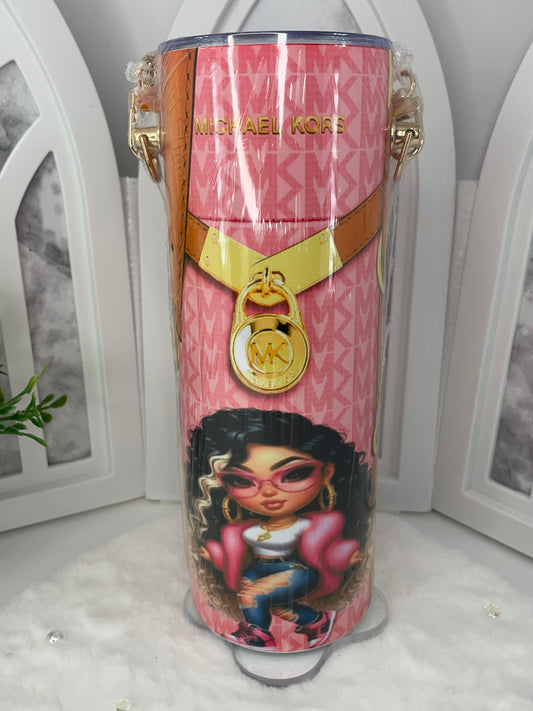 Pink and Gold Purse like Tumbler with Chain Strap