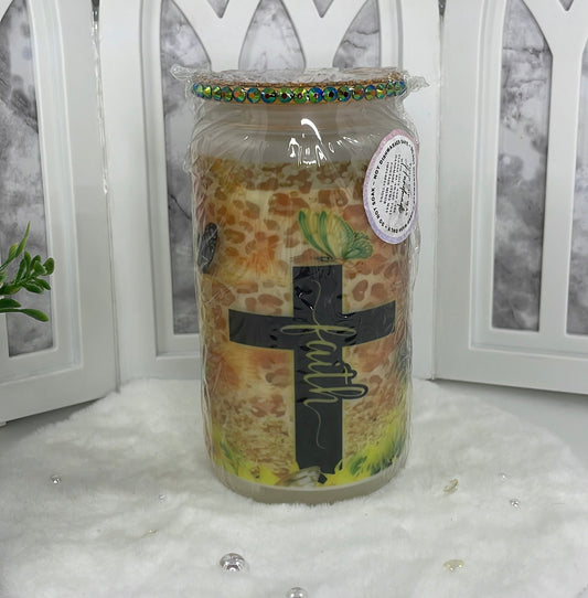 Elegant Leopard Print Faith Glass Cup