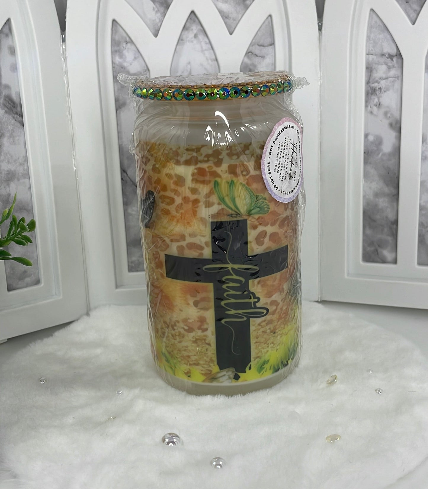 Elegant Leopard Print Faith Glass Cup