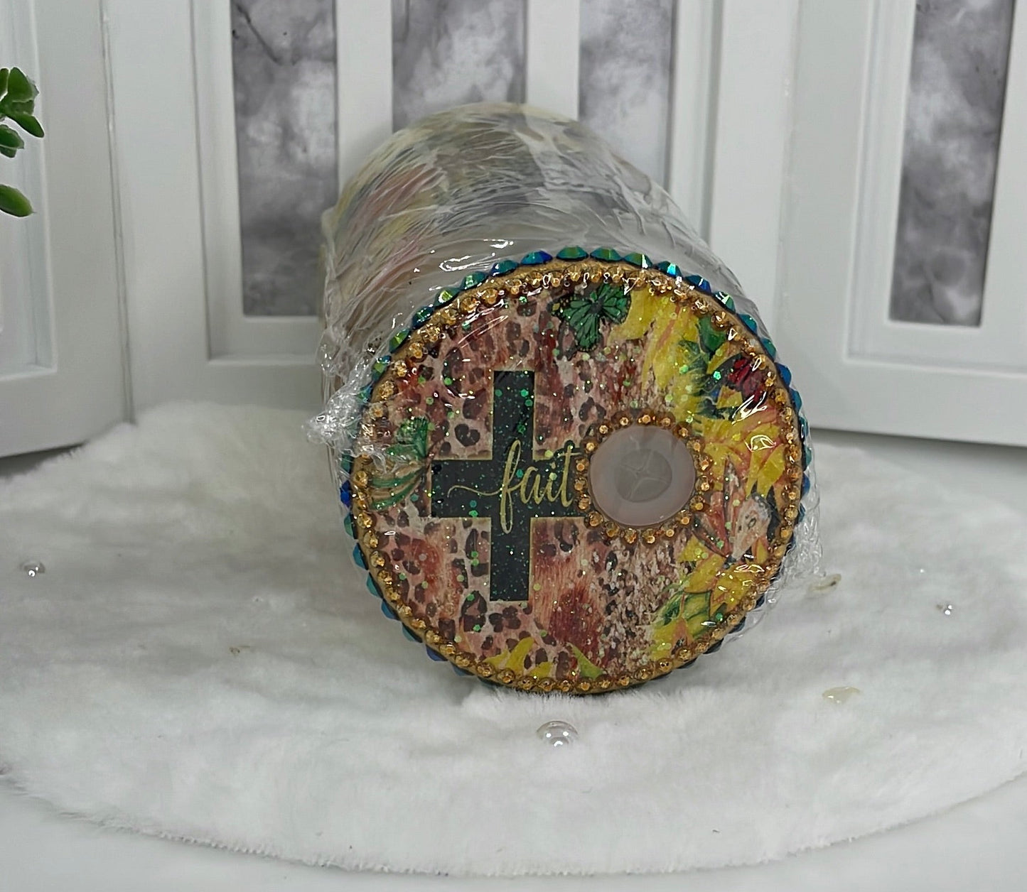 Elegant Leopard Print Faith Glass Cup