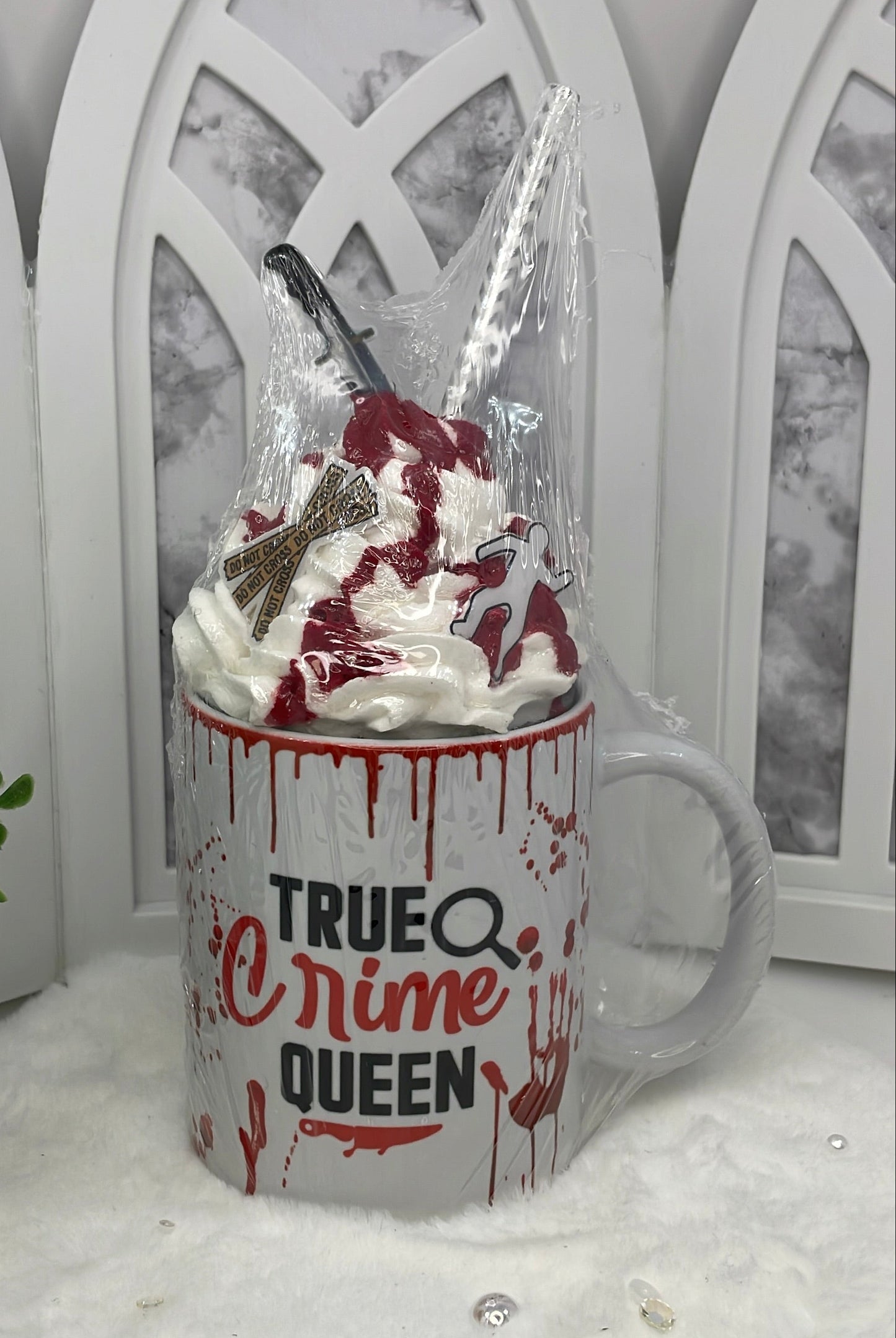 True Crime Themed Mug with Faux Whipped Cream