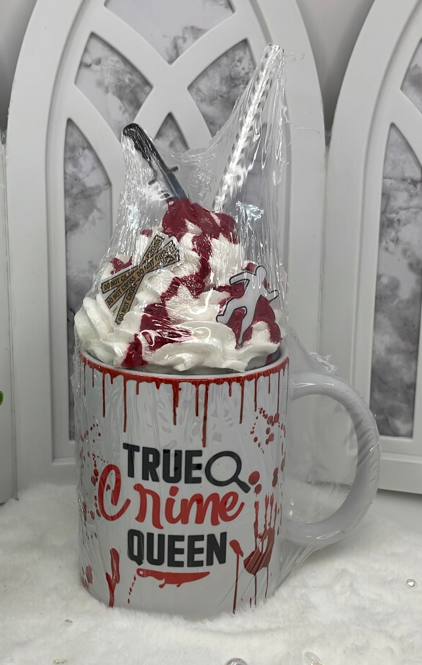 True Crime Themed Mug with Faux Whipped Cream