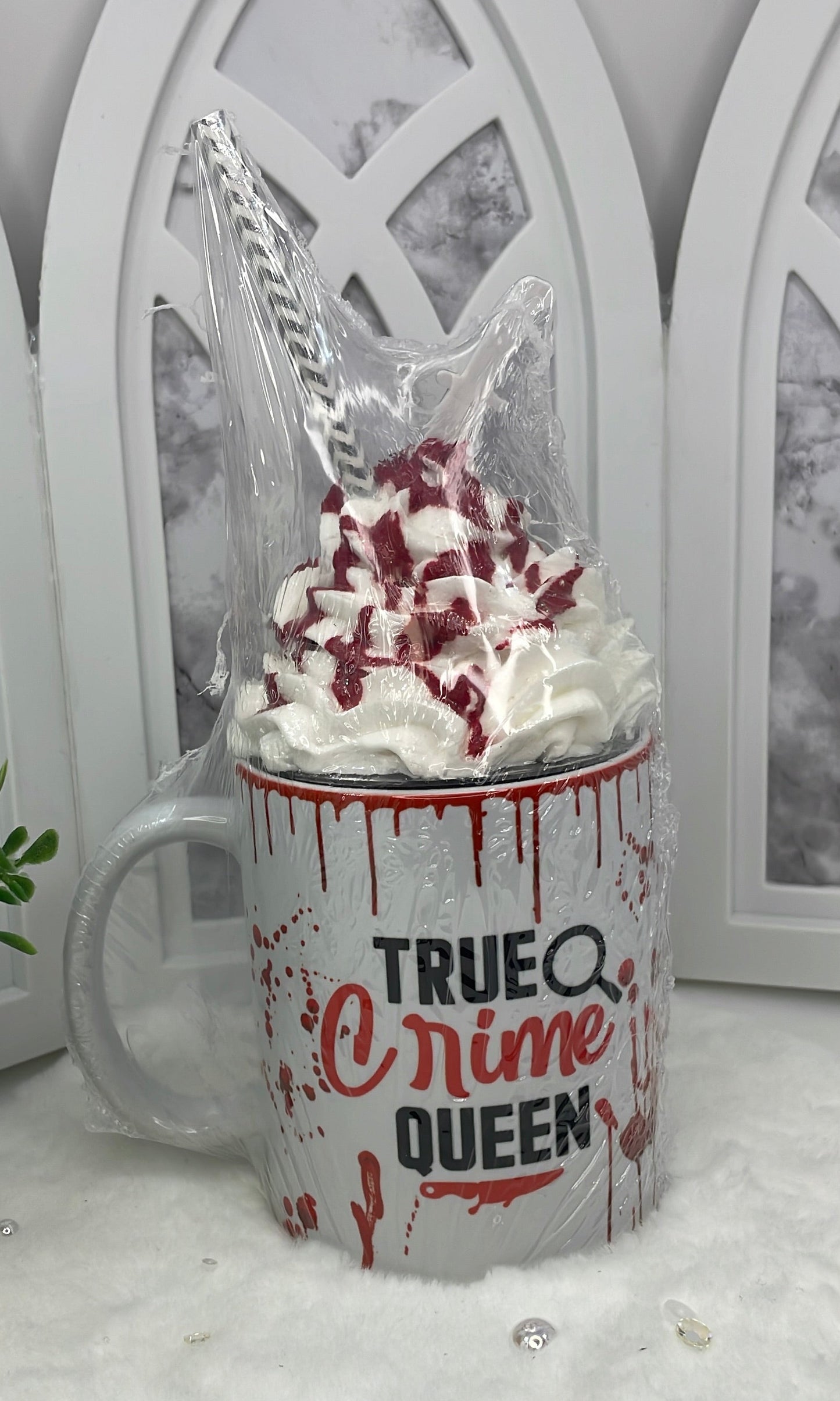 True Crime Themed Mug with Faux Whipped Cream