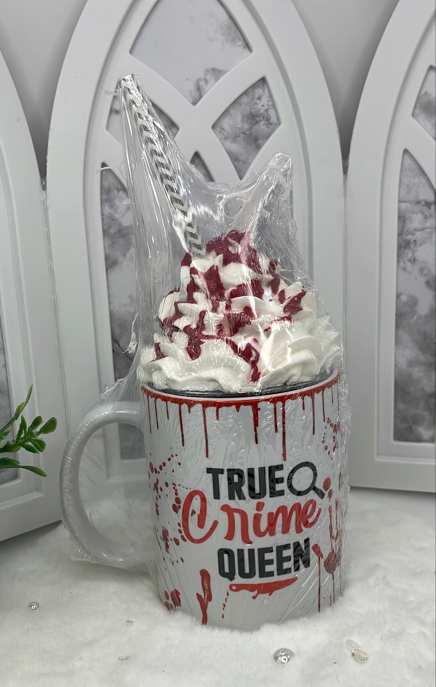 True Crime Themed Mug with Faux Whipped Cream