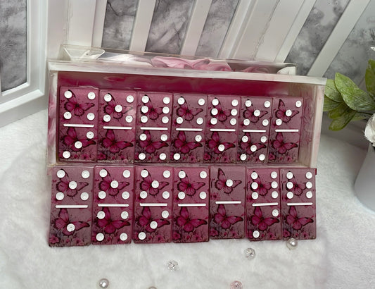 Pink Butterfly Themed Dominoes with Box