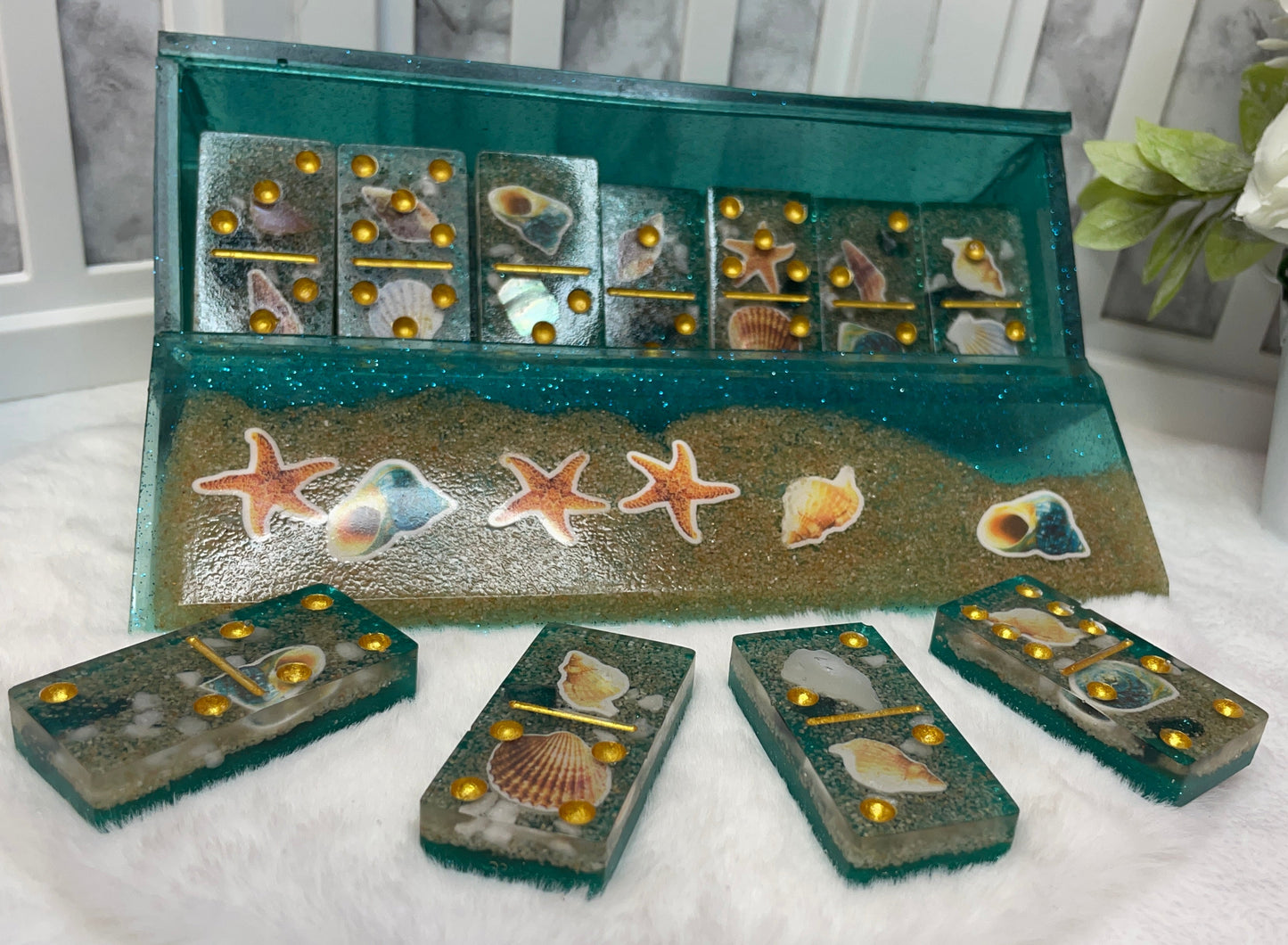 Teal Color Sea Themed dominoes