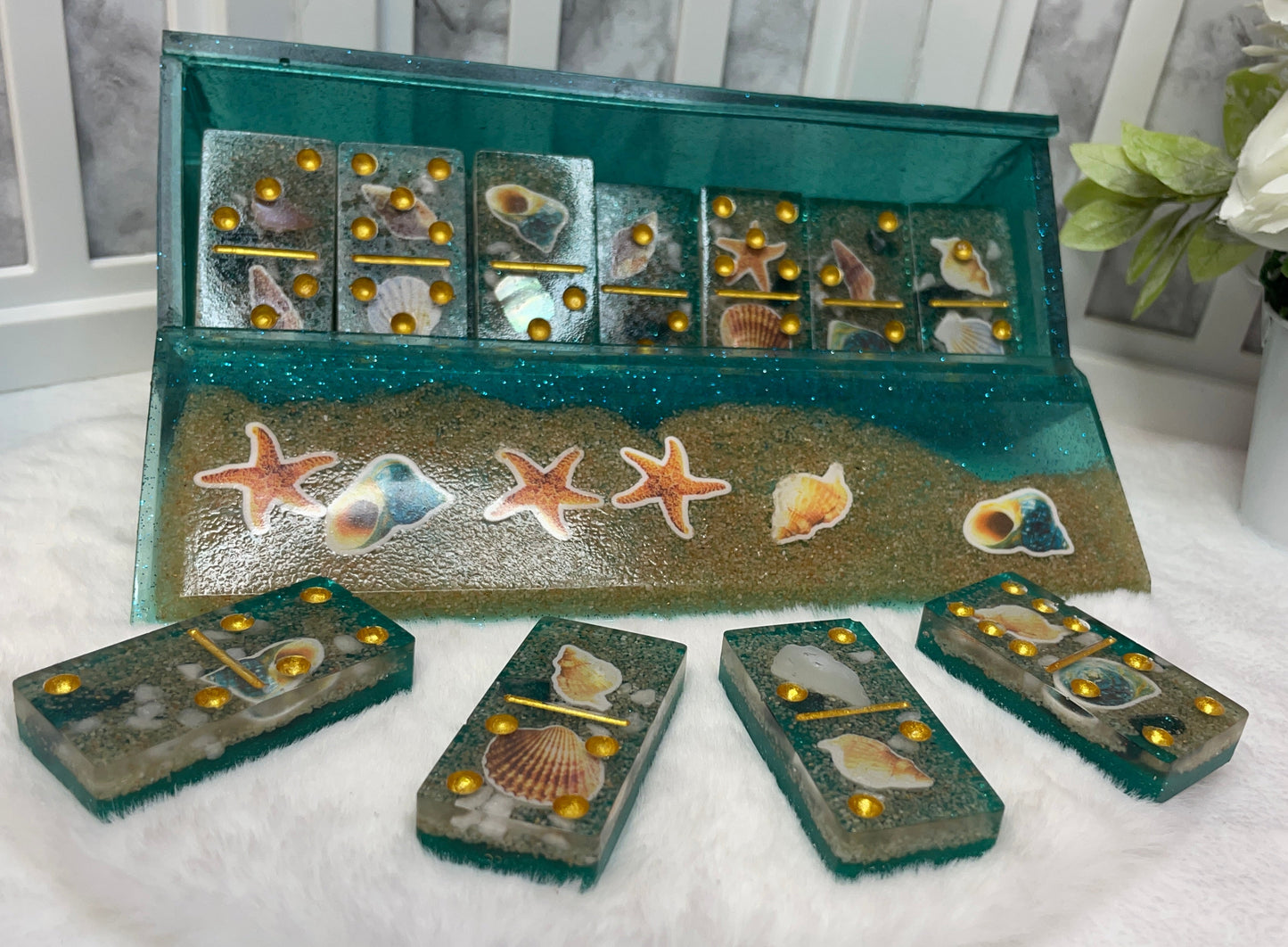 Teal Color Sea Themed dominoes