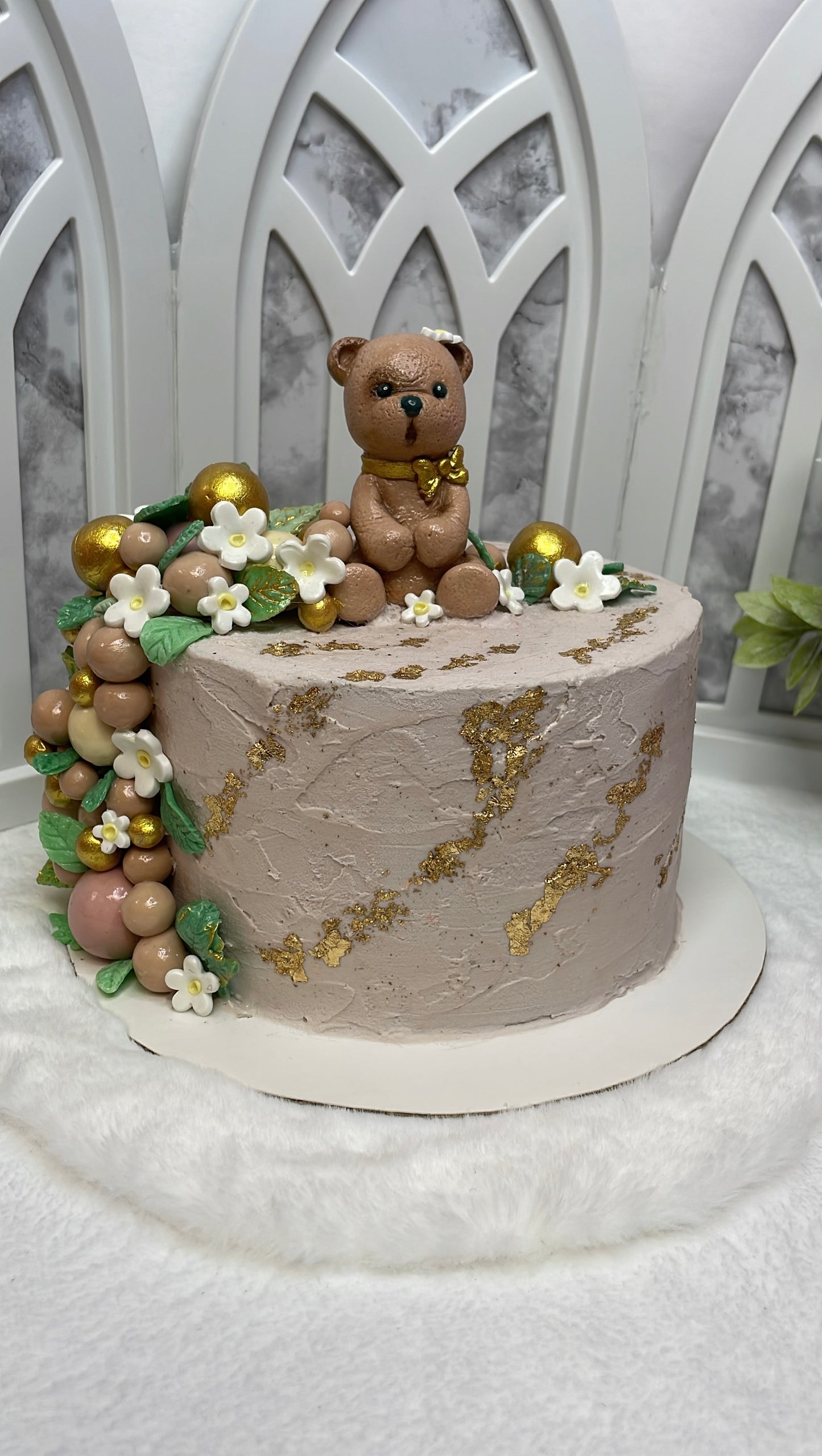 Neutral Light Chocolate Cake with gold trim