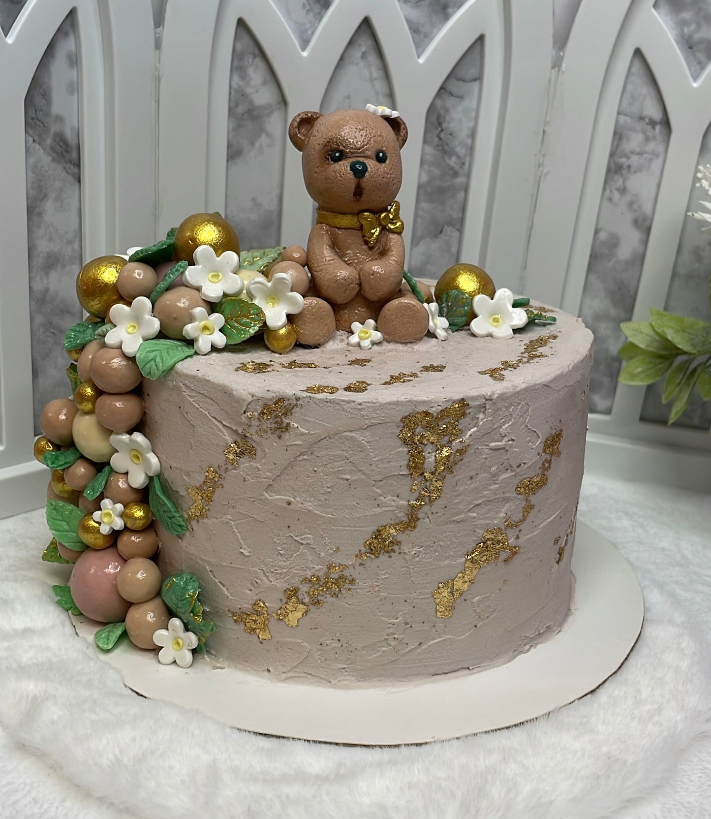 Neutral Light Chocolate Cake with gold trim