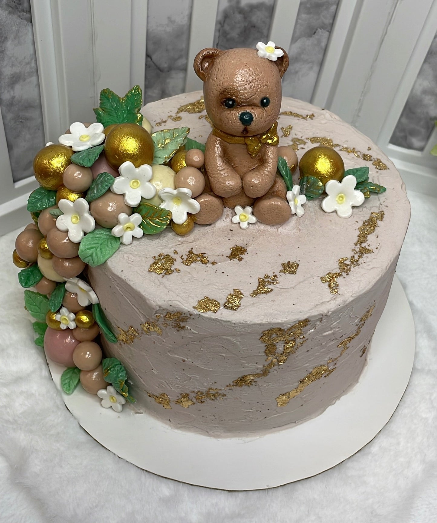 Neutral Light Chocolate Cake with gold trim