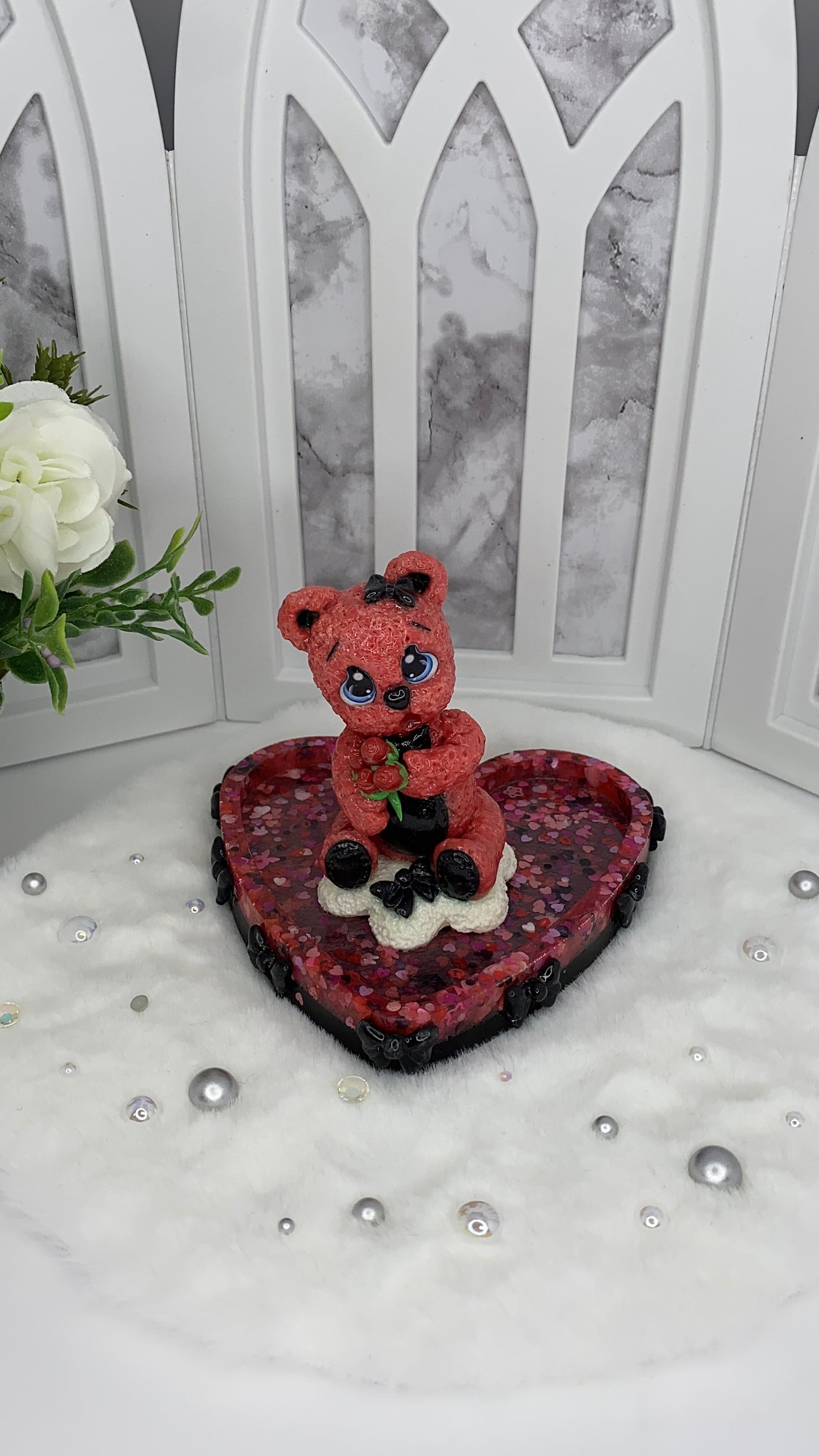 Pink and Black Love Teddy Trinket Dish