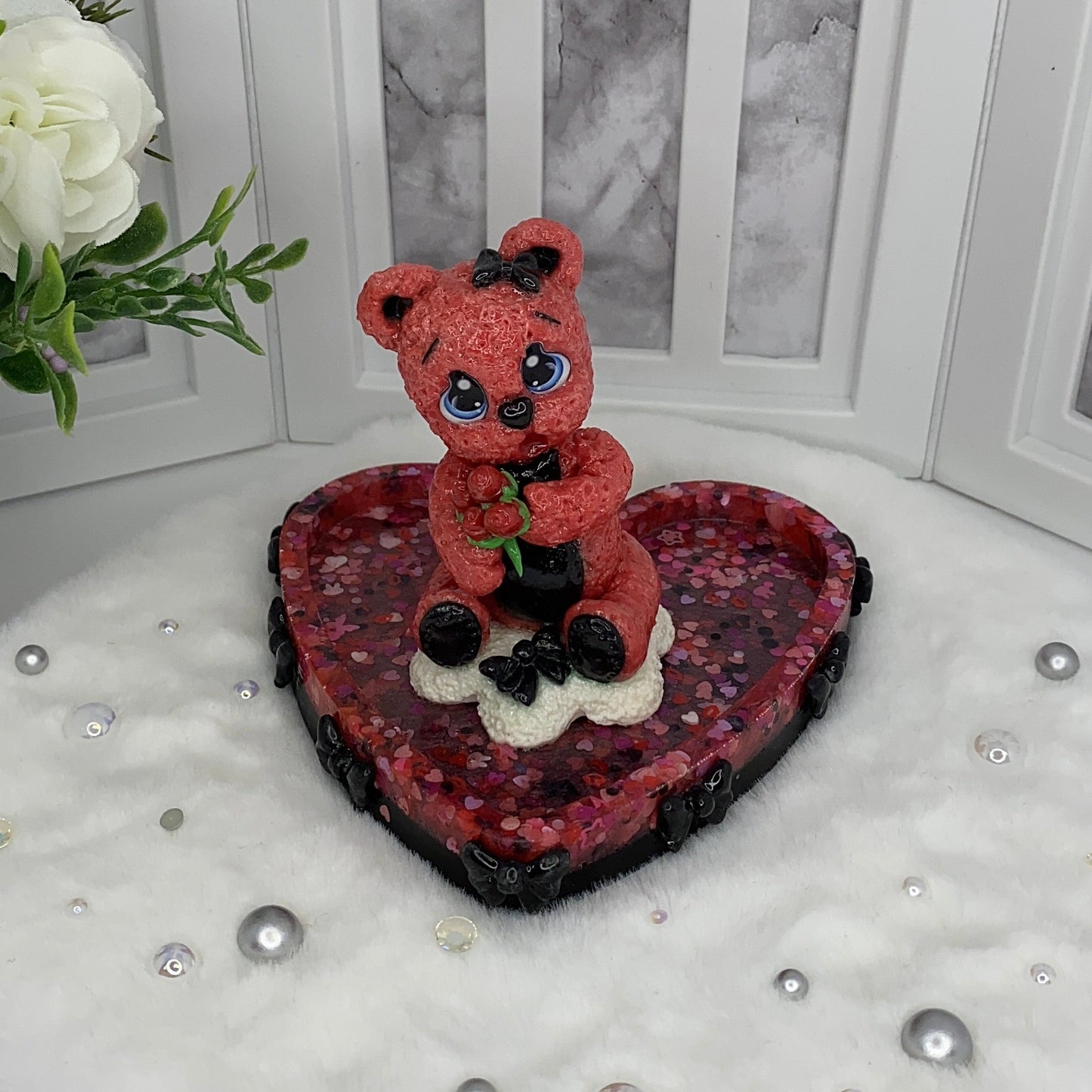 Pink and Black Love Teddy Trinket Dish