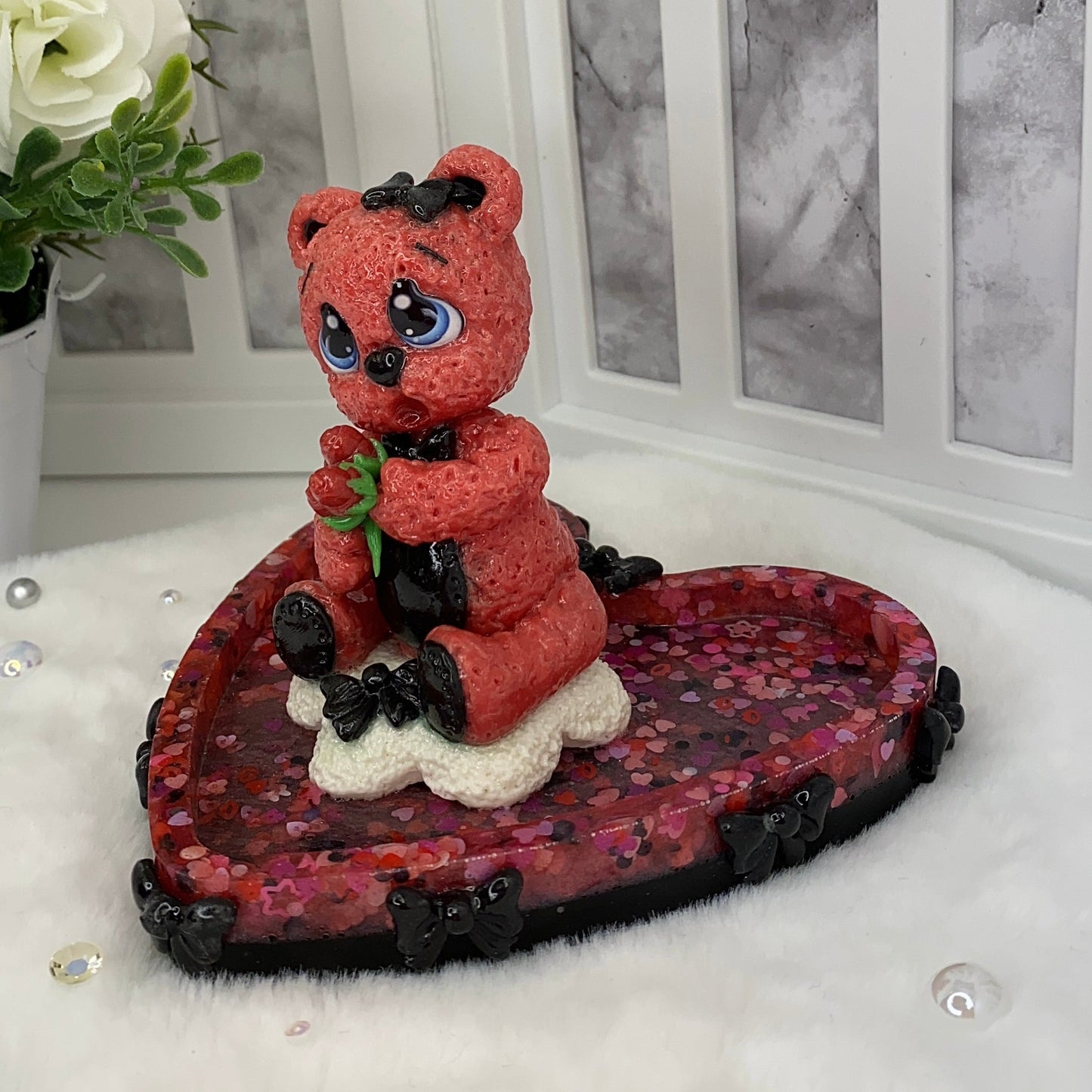Pink and Black Love Teddy Trinket Dish