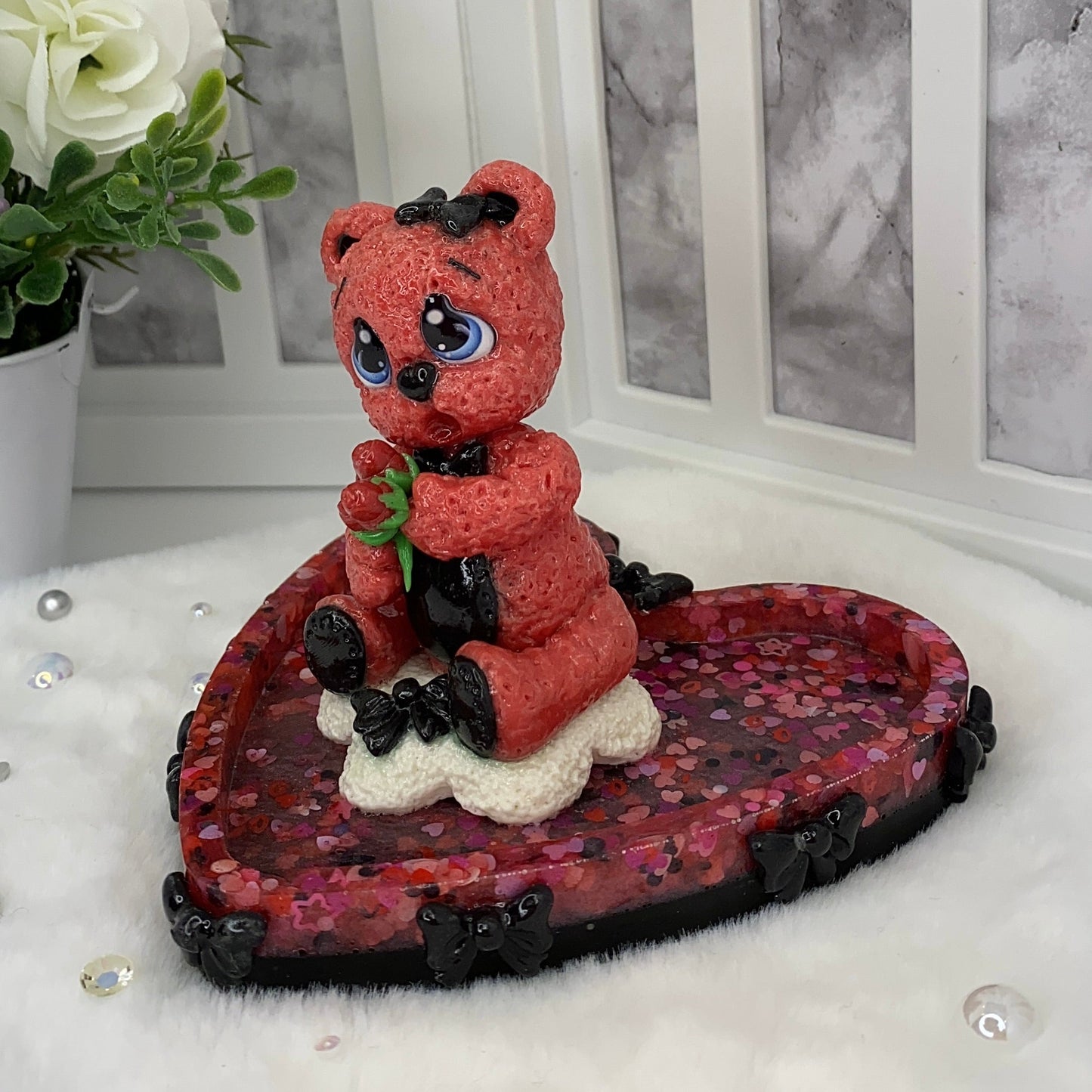 Pink and Black Love Teddy Trinket Dish
