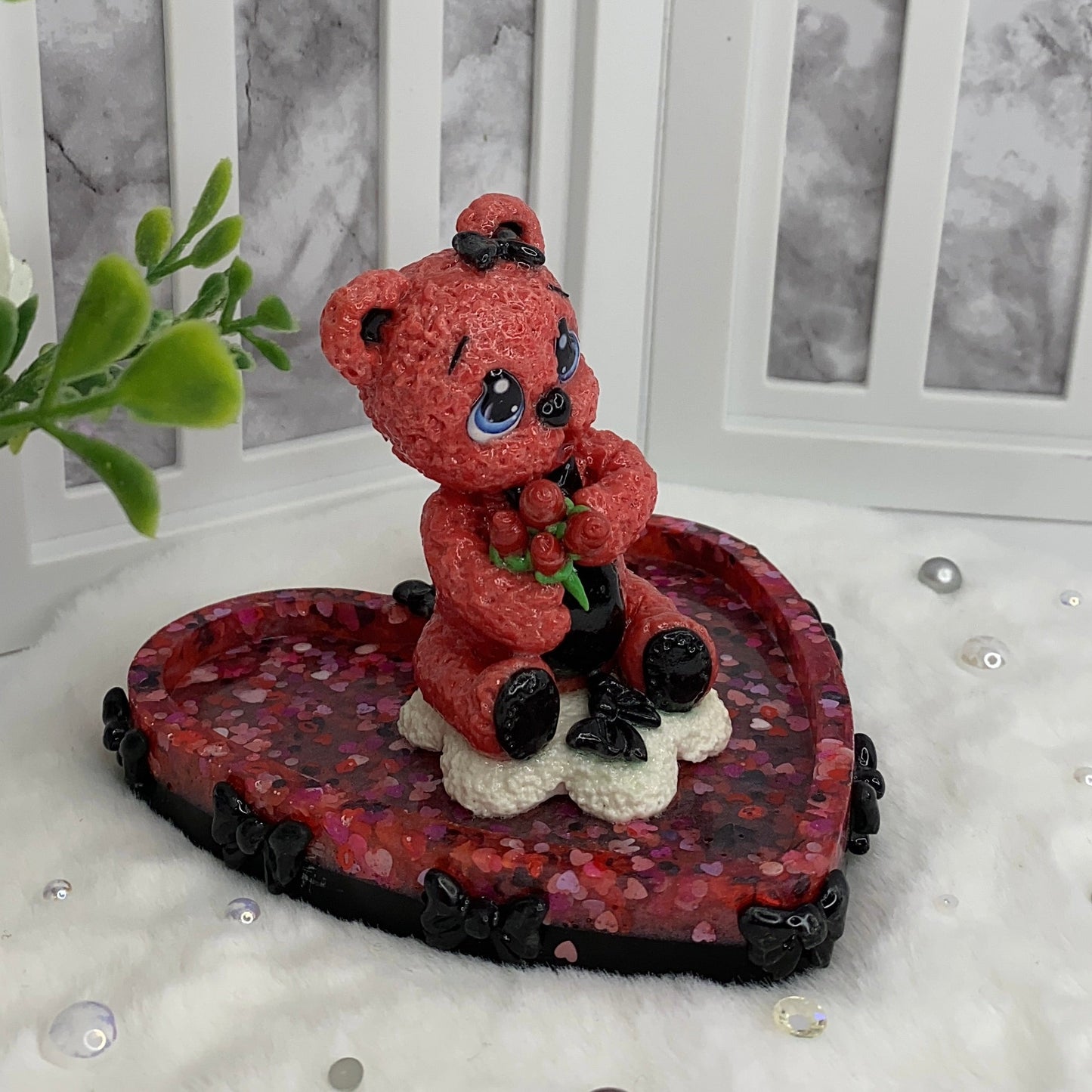 Pink and Black Love Teddy Trinket Dish