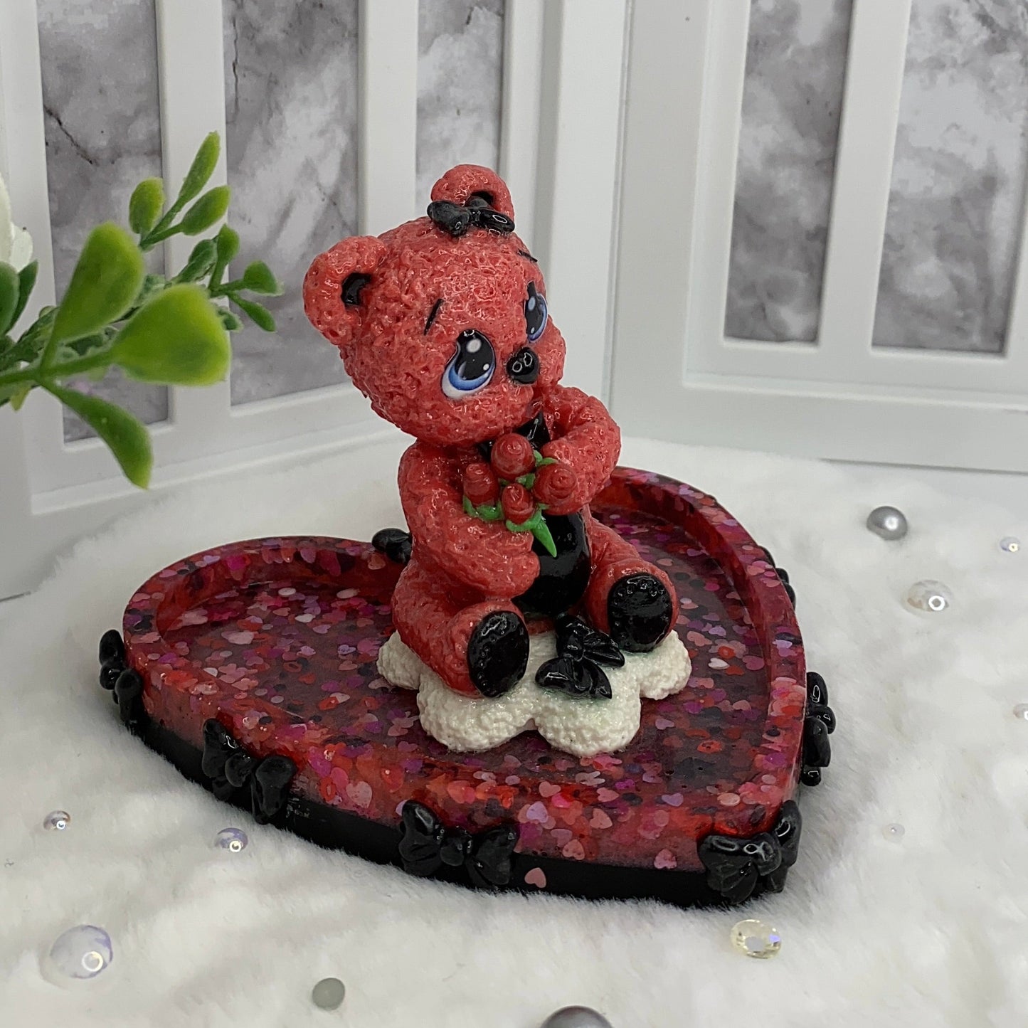 Pink and Black Love Teddy Trinket Dish