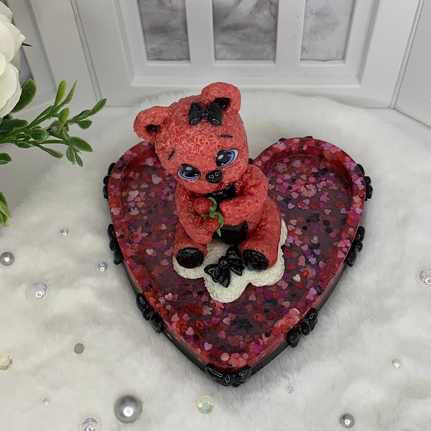 Pink and Black Love Teddy Trinket Dish