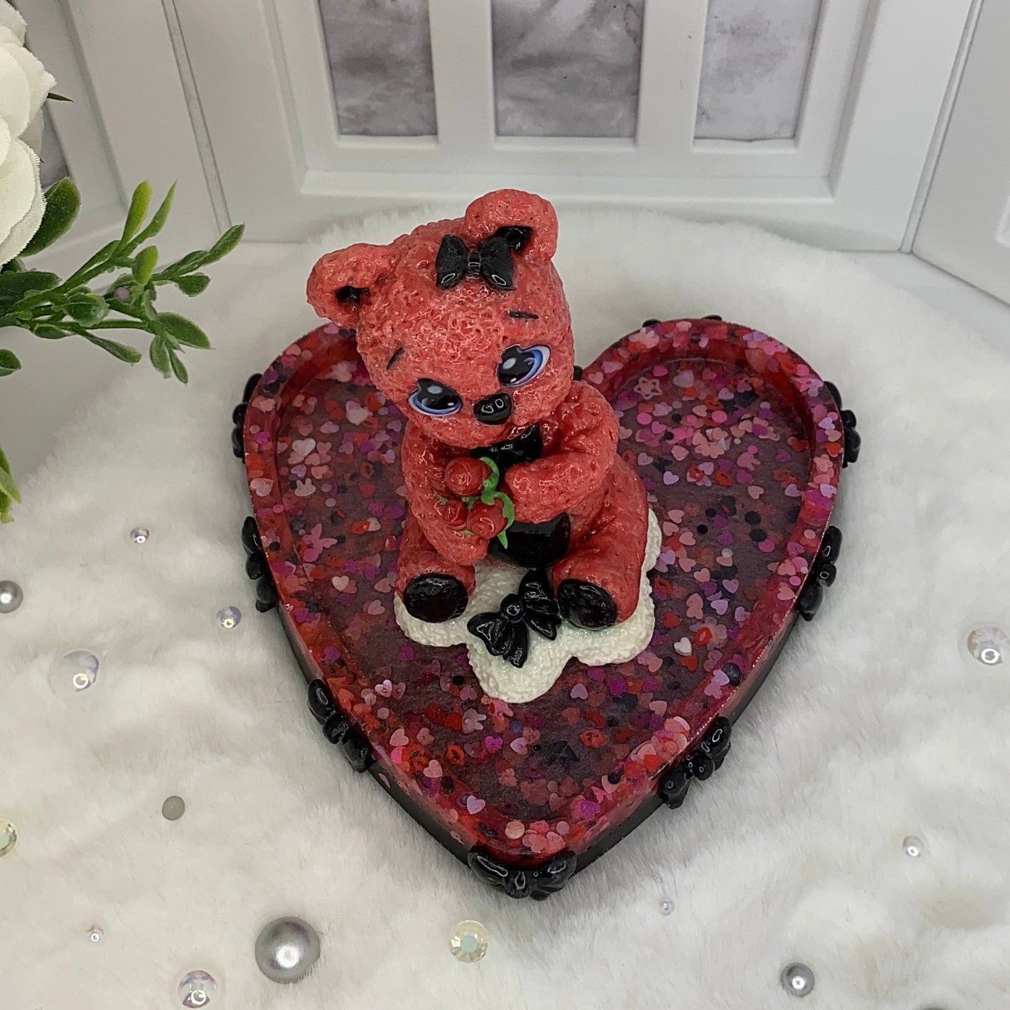 Pink and Black Love Teddy Trinket Dish