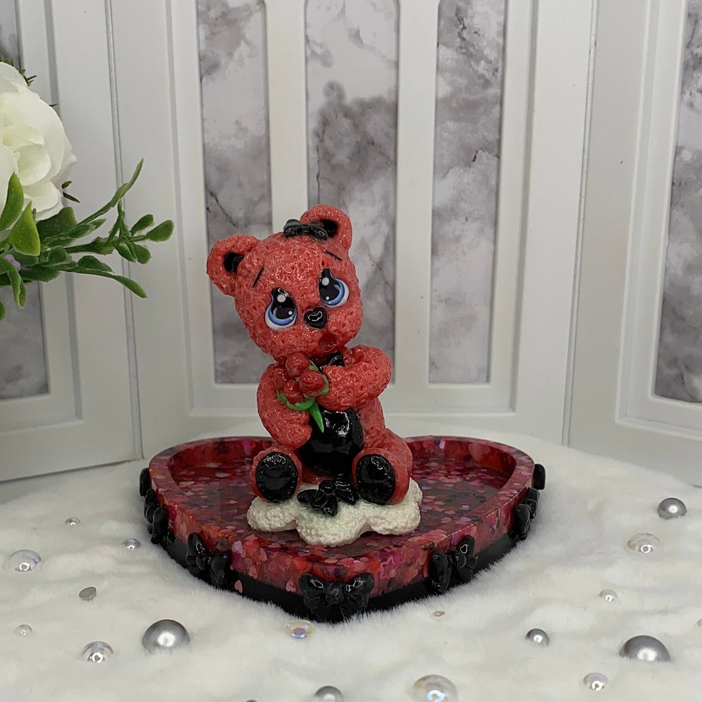 Pink and Black Love Teddy Trinket Dish