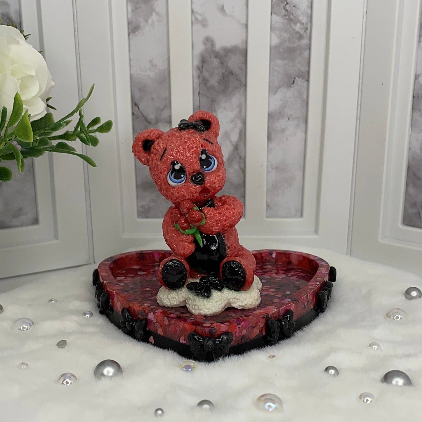 Pink and Black Love Teddy Trinket Dish