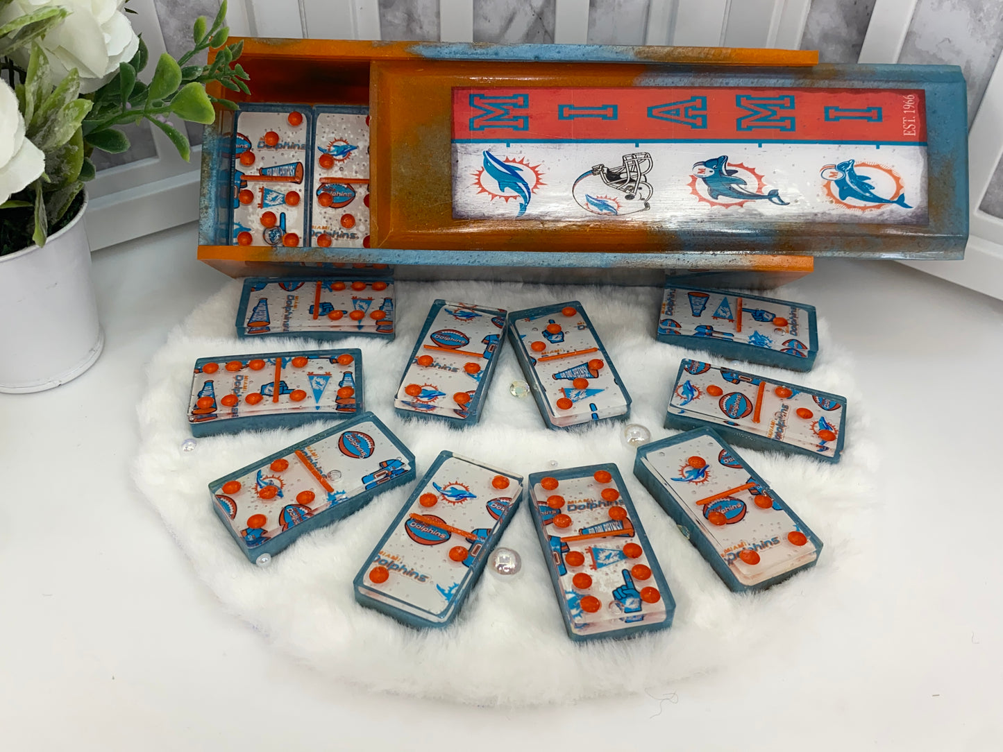 Miami Dolphins Dominoes Set with Matching Box