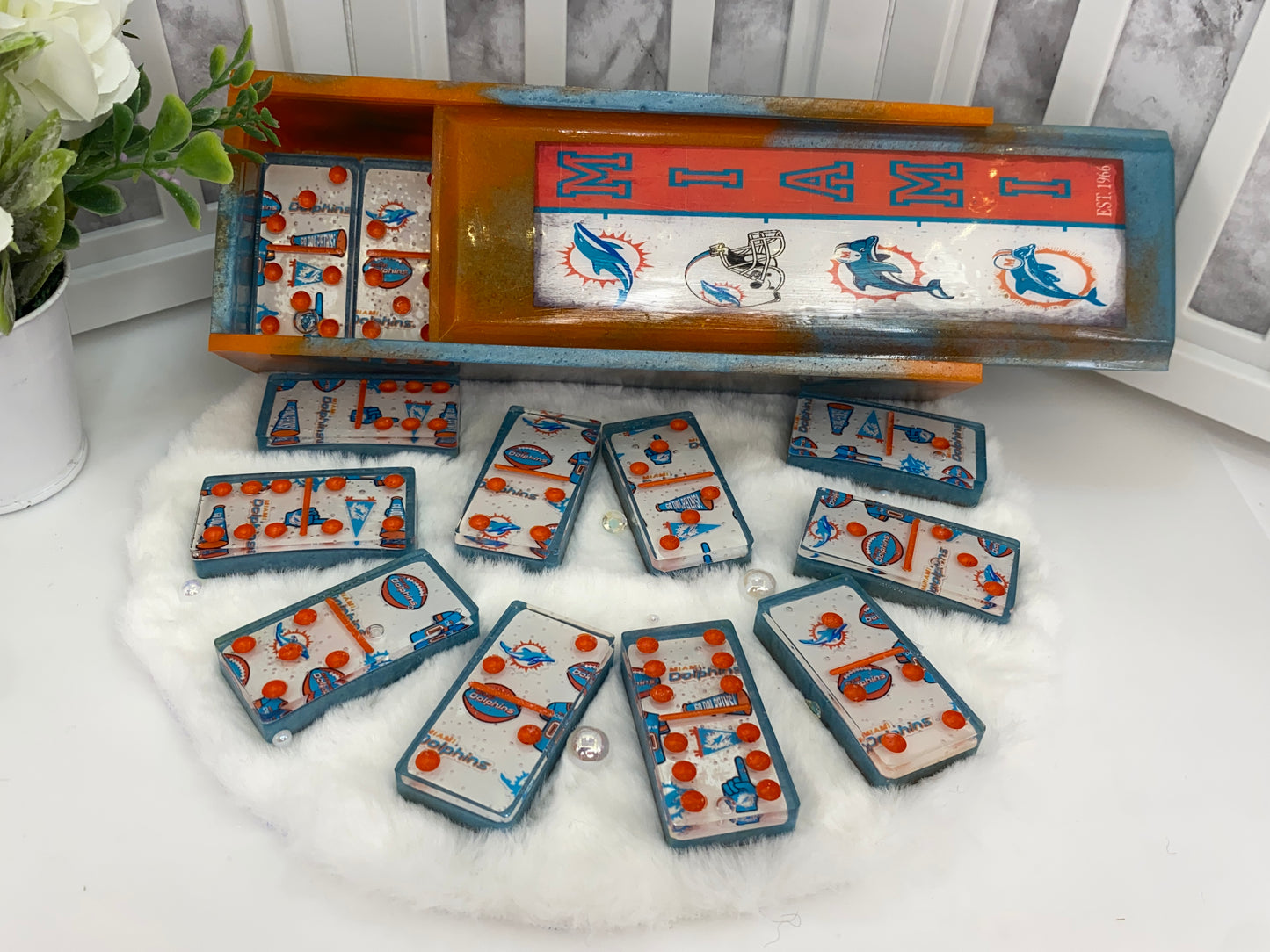 Miami Dolphins Dominoes Set with Matching Box