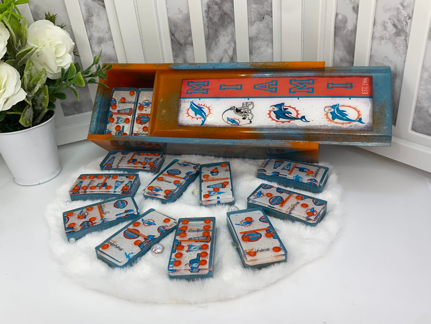 Miami Dolphins Dominoes Set with Matching Box
