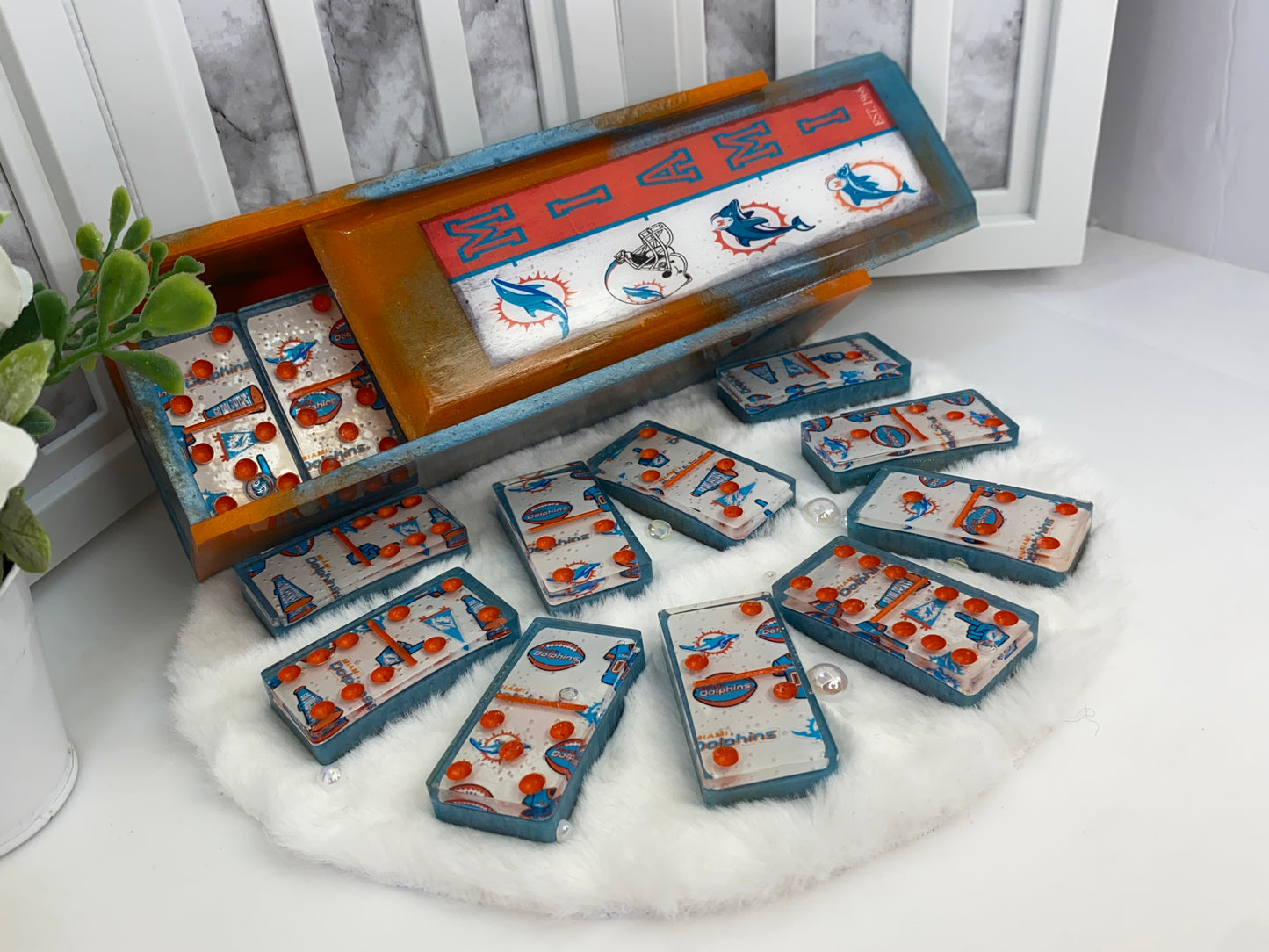 Miami Dolphins Dominoes Set with Matching Box