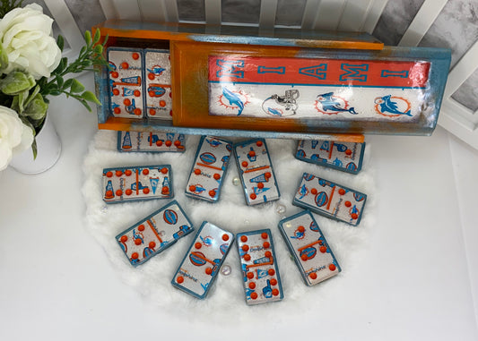 Miami Dolphins Dominoes Set with Matching Box