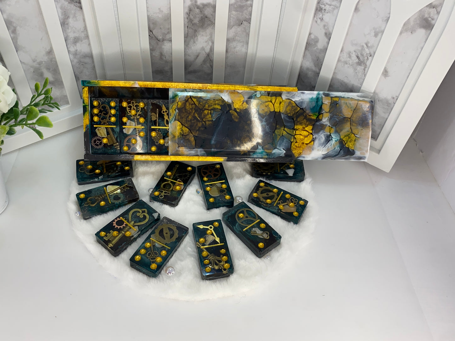 Steampunk Themed Dominoes with Matching Box