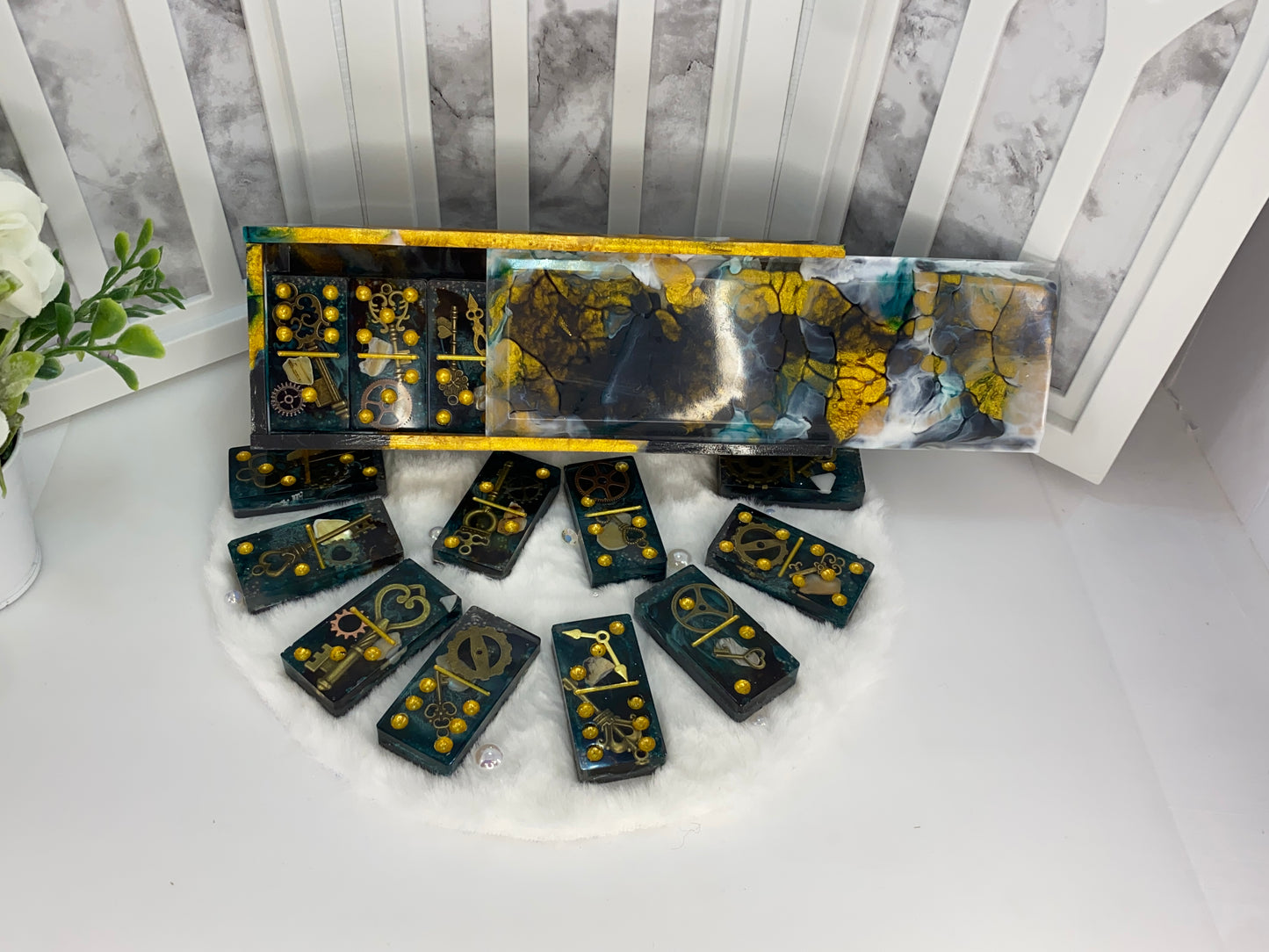 Steampunk Themed Dominoes with Matching Box