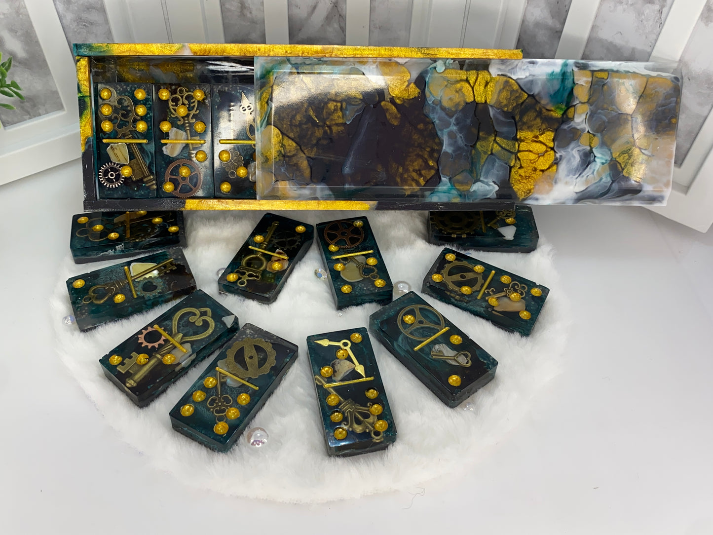 Steampunk Themed Dominoes with Matching Box