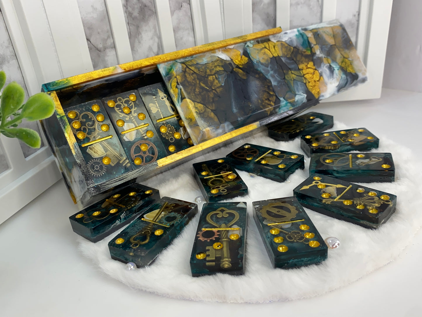 Steampunk Themed Dominoes with Matching Box
