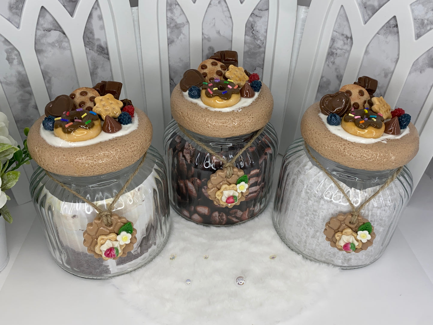 Three Piece Glass Storage Jar Set with Cold Porcelain Lids