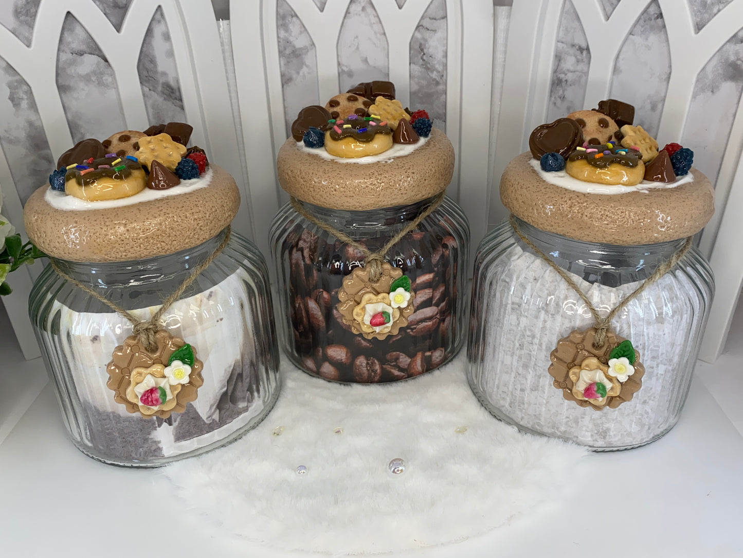 Three Piece Glass Storage Jar Set with Cold Porcelain Lids