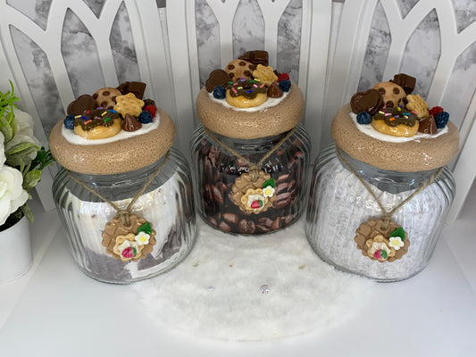 Three Piece Glass Storage Jar Set with Cold Porcelain Lids