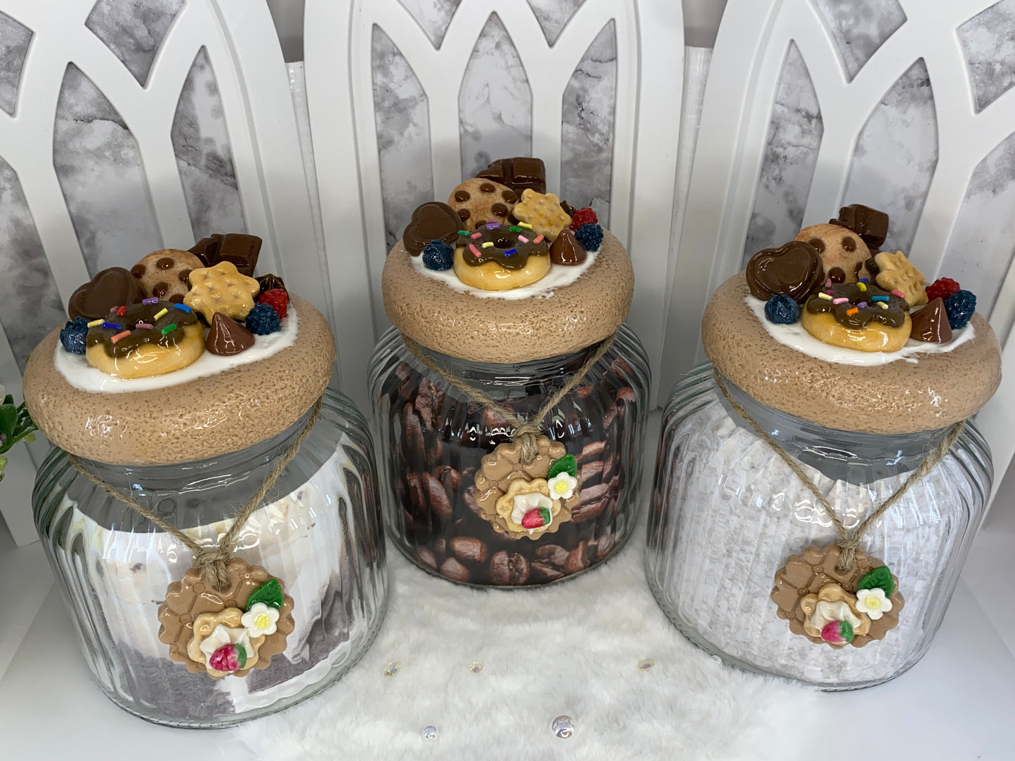 Three Piece Glass Storage Jar Set with Cold Porcelain Lids